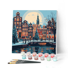 Charger l'image dans la galerie, Mini Peinture par Numéros 20x20cm avec cadre Noël à Amsterdam