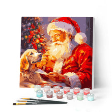 Charger l'image dans la galerie, Mini Peinture par Numéros 20x20cm avec cadre Père Noël et son Chien