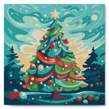 Charger l'image dans la galerie, Mini Peinture par Numéros 20x20cm avec cadre Sapin de Noël Abstrait