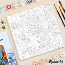 Charger l'image dans la galerie, Mini Peinture par Numéros 20x20cm avec cadre Bonhomme de Neige et Cadeaux