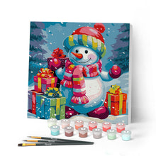 Charger l'image dans la galerie, Mini Peinture par Numéros 20x20cm avec cadre Bonhomme de Neige et Cadeaux dans la Neige