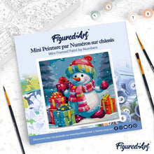 Charger l'image dans la galerie, Mini Peinture par Numéros 20x20cm avec cadre Bonhomme de Neige et Cadeaux dans la Neige