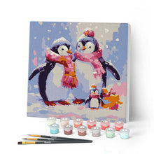 Charger l'image dans la galerie, Mini Peinture par Numéros 20x20cm avec cadre Famille de Pingouins sous la Neige