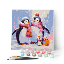 Charger l'image dans la galerie, Mini Peinture par Numéros 20x20cm avec cadre Famille de Pingouins sous la Neige