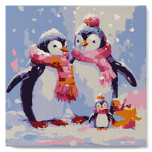 Charger l'image dans la galerie, Mini Peinture par Numéros 20x20cm avec cadre Famille de Pingouins sous la Neige