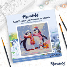 Charger l'image dans la galerie, Mini Peinture par Numéros 20x20cm avec cadre Famille de Pingouins sous la Neige