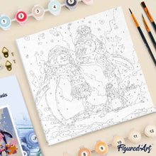 Charger l'image dans la galerie, Mini Peinture par Numéros 20x20cm avec cadre Famille de Pingouins sous la Neige