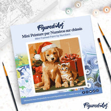 Charger l'image dans la galerie, Mini Peinture par Numéros 20x20cm avec cadre Chat et Chien de Noël