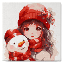 Charger l'image dans la galerie, Mini Peinture par Numéros 20x20cm avec cadre Jolie Fille et Bonhomme de Neige