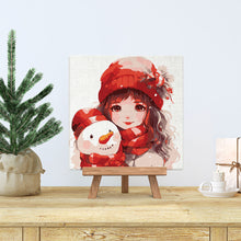 Charger l'image dans la galerie, Mini Peinture par Numéros 20x20cm avec cadre Jolie Fille et Bonhomme de Neige
