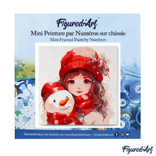 Charger l&#39;image dans la galerie, Mini Peinture par Numéros 20x20cm avec cadre Jolie Fille et Bonhomme de Neige