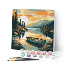 Charger l'image dans la galerie, Mini Peinture par Numéros 20x20cm avec cadre Lac de montagne et canoë