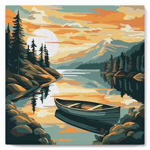 Charger l'image dans la galerie, Mini Peinture par Numéros 20x20cm avec cadre Lac de montagne et canoë
