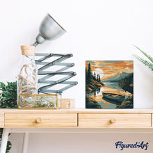 Charger l'image dans la galerie, Mini Peinture par Numéros 20x20cm avec cadre Lac de montagne et canoë