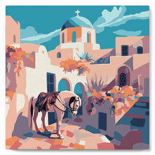 Charger l'image dans la galerie, Mini Peinture par Numéros 20x20cm avec cadre Scène de cheval à Santorin