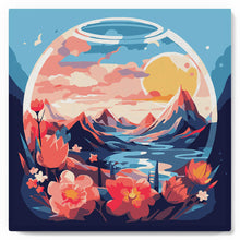 Charger l'image dans la galerie, Mini Peinture par Numéros 20x20cm avec cadre Montagnes et boule de verre