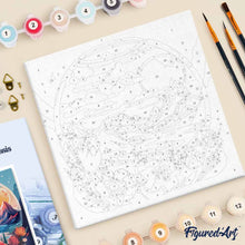 Charger l'image dans la galerie, Mini Peinture par Numéros 20x20cm avec cadre Montagnes et boule de verre