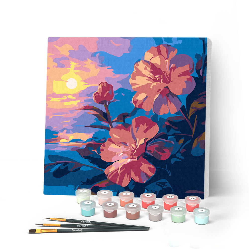 Mini Peinture par Numéros 20x20cm avec cadre Hibiscus au coucher de so ...