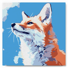 Charger l'image dans la galerie, Mini Peinture par Numéros 20x20cm avec cadre Renard et ciel bleu