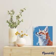Charger l'image dans la galerie, Mini Peinture par Numéros 20x20cm avec cadre Renard et ciel bleu