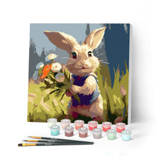 Charger l'image dans la galerie, Mini Peinture par Numéros 20x20cm avec cadre Lapin et fleurs sauvages