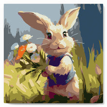 Charger l'image dans la galerie, Mini Peinture par Numéros 20x20cm avec cadre Lapin et fleurs sauvages