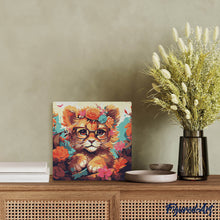 Charger l'image dans la galerie, Mini Peinture par Numéros 20x20cm avec cadre Lionceau fantaisie et fleurs