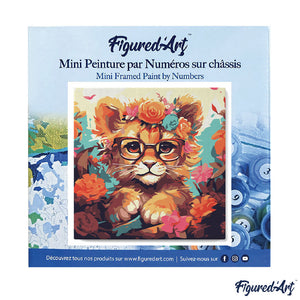 Mini Peinture par Numéros 20x20cm avec cadre Lionceau fantaisie et fleurs