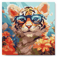 Charger l'image dans la galerie, Mini Peinture par Numéros 20x20cm avec cadre Bébé Tigre fantaisie et fleurs
