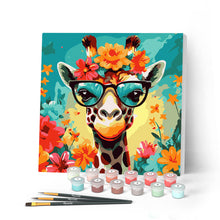 Charger l'image dans la galerie, Mini Peinture par Numéros 20x20cm avec cadre Girafe fantaisie et fleurs