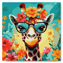 Charger l'image dans la galerie, Mini Peinture par Numéros 20x20cm avec cadre Girafe fantaisie et fleurs