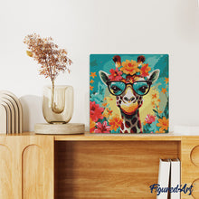 Charger l'image dans la galerie, Mini Peinture par Numéros 20x20cm avec cadre Girafe fantaisie et fleurs
