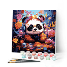 Charger l'image dans la galerie, Mini Peinture par Numéros 20x20cm avec cadre Panda fantaisie et fleurs