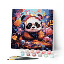 Charger l'image dans la galerie, Mini Peinture par Numéros 20x20cm avec cadre Panda fantaisie et fleurs