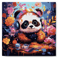 Charger l'image dans la galerie, Mini Peinture par Numéros 20x20cm avec cadre Panda fantaisie et fleurs