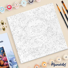 Charger l'image dans la galerie, Mini Peinture par Numéros 20x20cm avec cadre Panda fantaisie et fleurs