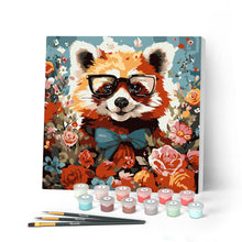 Charger l'image dans la galerie, Mini Peinture par Numéros 20x20cm avec cadre Panda roux fantaisie et fleurs