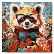 Charger l'image dans la galerie, Mini Peinture par Numéros 20x20cm avec cadre Panda roux fantaisie et fleurs
