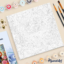 Charger l'image dans la galerie, Mini Peinture par Numéros 20x20cm avec cadre Panda roux fantaisie et fleurs