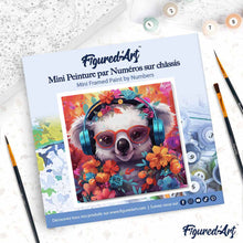 Charger l'image dans la galerie, Mini Peinture par Numéros 20x20cm avec cadre Koala fantaisie et fleurs