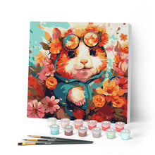 Charger l'image dans la galerie, Mini Peinture par Numéros 20x20cm avec cadre Hamster fantaisie et fleurs