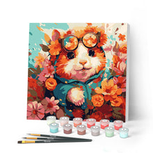Charger l'image dans la galerie, Mini Peinture par Numéros 20x20cm avec cadre Hamster fantaisie et fleurs