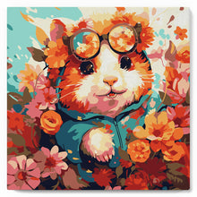 Charger l'image dans la galerie, Mini Peinture par Numéros 20x20cm avec cadre Hamster fantaisie et fleurs