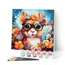 Charger l'image dans la galerie, Mini Peinture par Numéros 20x20cm avec cadre Écureuil fantaisie et fleurs