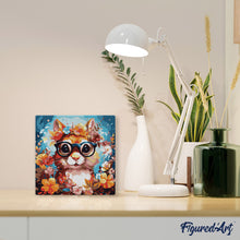 Charger l'image dans la galerie, Mini Peinture par Numéros 20x20cm avec cadre Écureuil fantaisie et fleurs