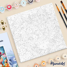 Charger l'image dans la galerie, Mini Peinture par Numéros 20x20cm avec cadre Écureuil fantaisie et fleurs