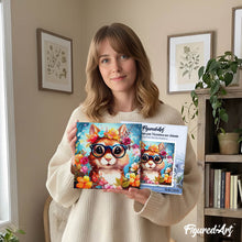 Charger l'image dans la galerie, Mini Peinture par Numéros 20x20cm avec cadre Écureuil fantaisie et fleurs