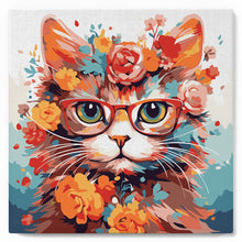 Charger l'image dans la galerie, Mini Peinture par Numéros 20x20cm avec cadre Chaton fantaisie et fleurs
