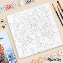 Charger l'image dans la galerie, Mini Peinture par Numéros 20x20cm avec cadre Chaton fantaisie et fleurs