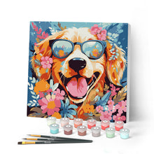 Charger l'image dans la galerie, Mini Peinture par Numéros 20x20cm avec cadre Chiot fantaisie et des fleurs